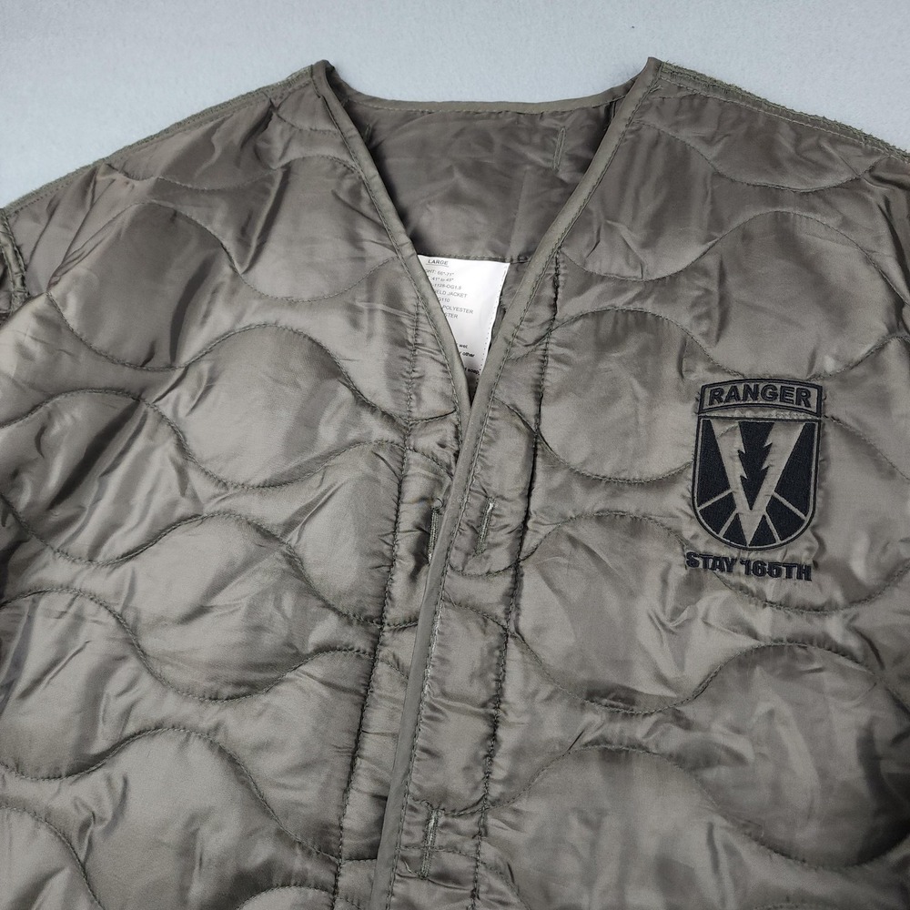 Rothco Jacket Mens Large Green Quilted Liner Field Coat Ranger Patch Military